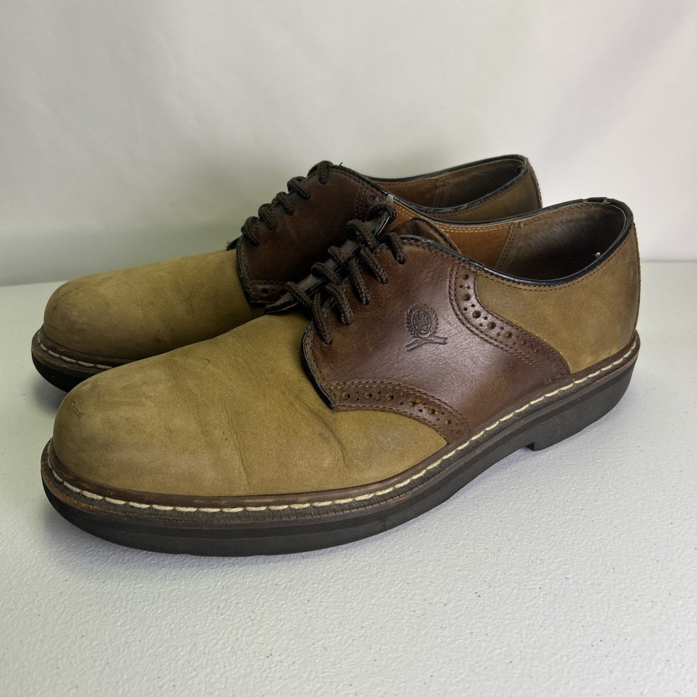 Vintage Tommy Hilfiger Leather Suede Saddle Oxford Shoes Men's Size 10.5 M Brown